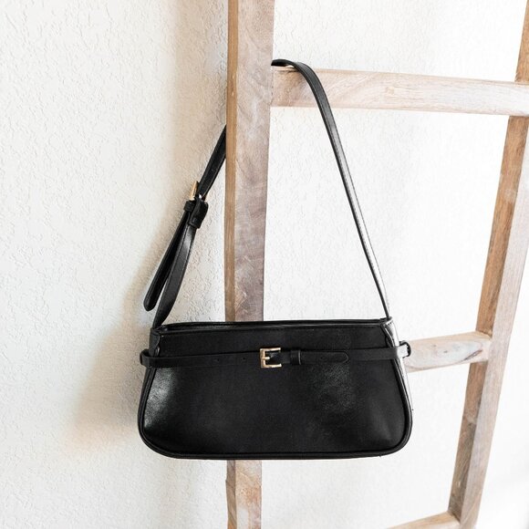 H&M Black Mini Shoulder Bag | Belt Detail | Gold Hardware | Top Zip - Picture 2 of 12